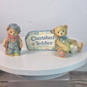 Vintage 1991 Cherished Teddies Figurine Set Featuring Tiny Ted Bear & Friend Wit